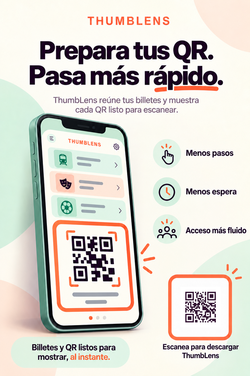 Cartel profesional de ThumbLens en español con QR de descarga