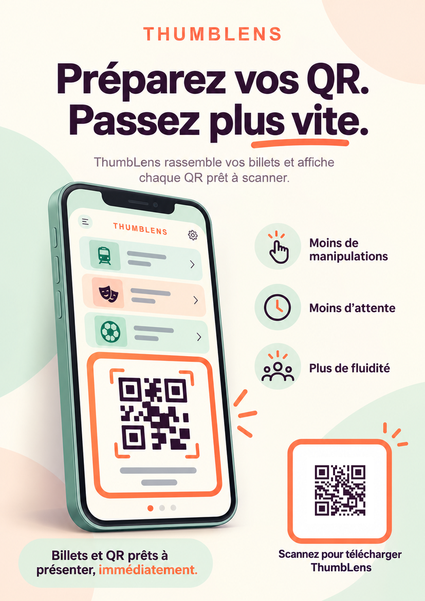 Affiche professionnelle ThumbLens en français avec QR de téléchargement